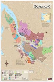 Bordeaux France Decorative Wine Region Wall Map 