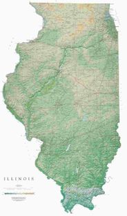 Illinois State Wall Map with Shaded Terrian Relief by Raven Maps