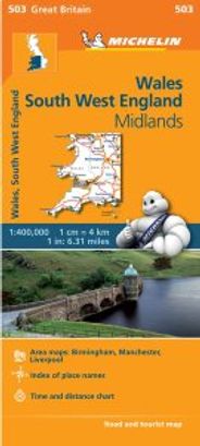 SW England Wales and Midlands Travel Map 503 by Michelin