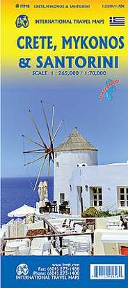 Crete, Mykonos & Santorini Islands Travel Map - Greece