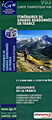 France Long Distance Footpaths Topographic Travel Road Map IGN