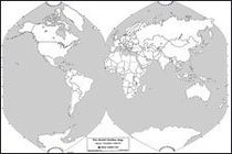 World Outline Map with Country Boundaries but No Text