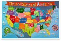 USA Kids Map Placemat Cartoon Colorful