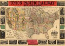 US Union Pacific Railway 1883 Antique Map Replica