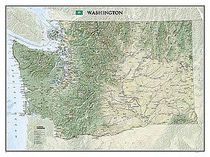 Washington Wall Map Shaded Terrain Large National Geographic Poster