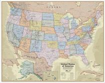 United States Antique Color Wall Map Poster Paper Laminated Classroom