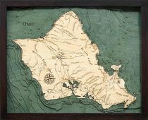 Oahu, HI 3D Nautical Wood Chart