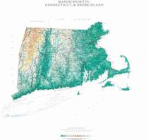 Connecticut Rhode Island Massachusetts Wall Map with Shaded Relief by Raven Maps