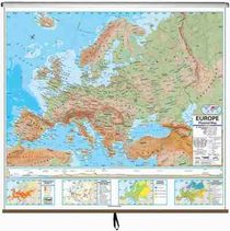 Europe Physical Classroom Style Pull Down Wall Maps