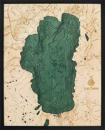 Lake Tahoe 3D Nautical Wood Chart with Dark Wood Frame