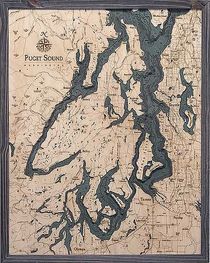 Puget Sound 3D Nautical Wood Chart - Gray Frame