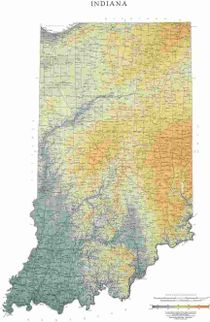 Indiana State Wall Map with Shaded Terrain Relief by Raven Maps