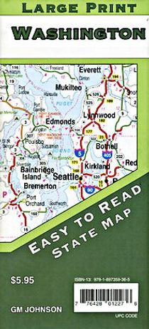 Washington State Road Map Large Print Easy to Read GM Johnson