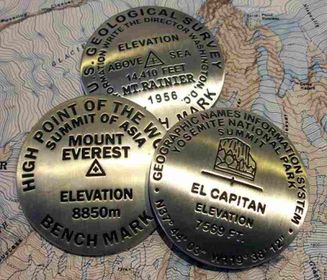 Elevation Survey Markers for Mountain Peaks around the World
