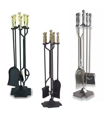 Fireplace Tool Sets - 4-Piece, Square Base w/Cut Corners