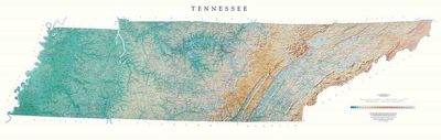Tennessee State Wall Map with Shaded Terrain Relief by Raven Maps
