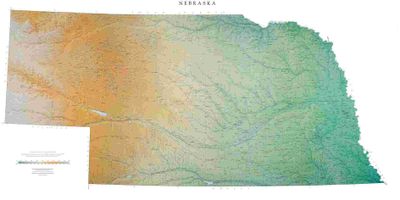 Nebraska State Wall Map with Shaded Terrain Relief by Raven Maps