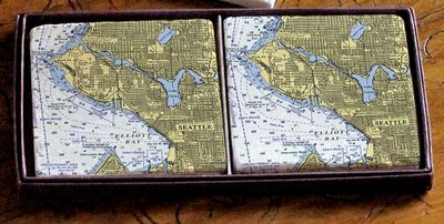Nautical Chart Coaster Set of 2 - Seattle & Elliott Bay