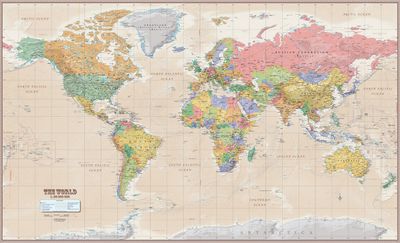 Antique Style World Wall Map by ITM