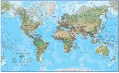 World Blue Ocean Physical Wall Map Large Paper Laminated