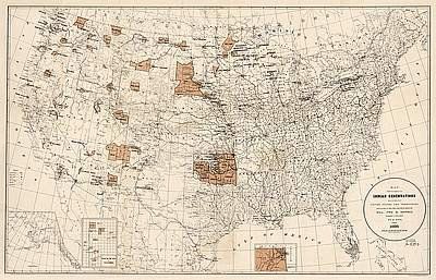 Historic Indian Reservations United States Wall Map from late 1800s