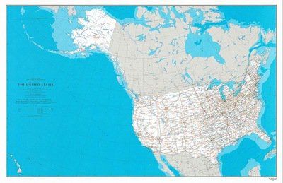 United States Wall Map showing Alaska and Hawaii in their correct Geographic Locations