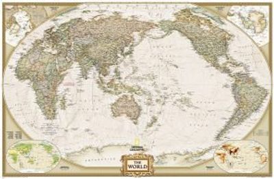 World Wall Map Pacific Center Executive Tan National Geographic