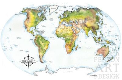 World Map Watercolor by Elizabeth Person