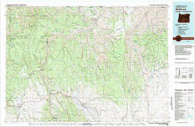 Wallowa Folded USGS Topographic Map 1 to 100k scale