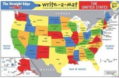 United States Placemat Write-A-Mat Plastic Kids Learning