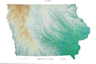 Iowa State Wall Map with Shaded Terrain Relief by Raven Maps