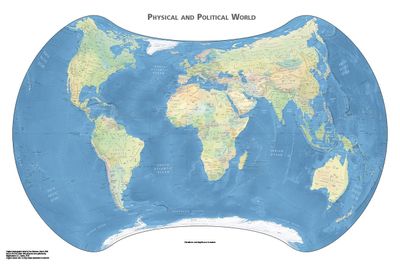 Physical Political Equal Area Wall Map Poster
