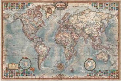 Executive World Wall Map by Rayworld, Antique Style