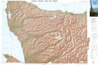 Olympic National Park Shaded Relief USGS Wall Map