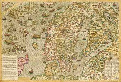 Scandinavia 1572 Antique Map Print with Sea Monsters