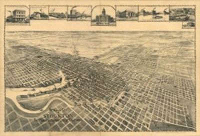 Stockton California 1895 Antique Map Replica