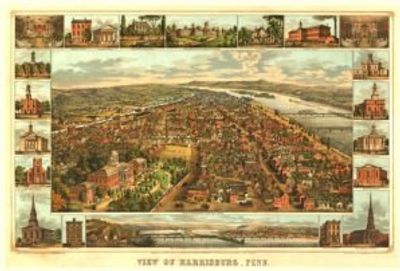 Harrisburg Pennsylvania 1855 Antique Map Replica