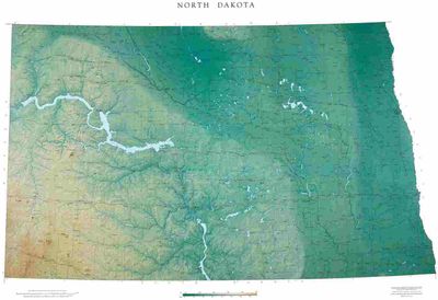 North Dakota State Wall Map with Shaded Terrain Relief by Raven Maps
