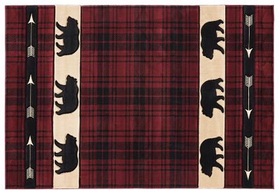 Cabin Six Bear Red Plaid Hearth Rug