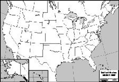 United States State Outline Black and White Map Laminated