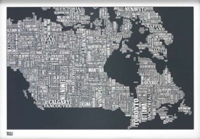 Canada Typographic Wall Map Large Detail Poster