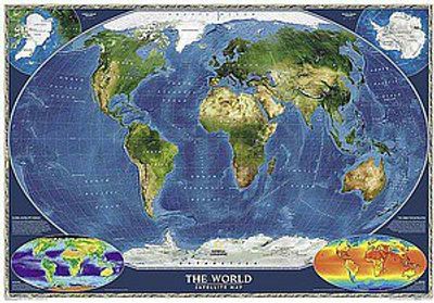 World Wall Map Satellite Mosaic National Geographic Poster