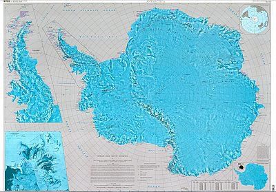 Antarctica Large Topographic Wall Map with Research Locations