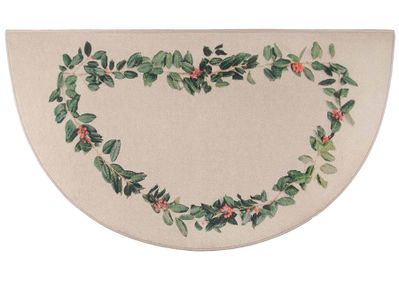 Printed Winter Holly Half Round Nylon Hearth Rug