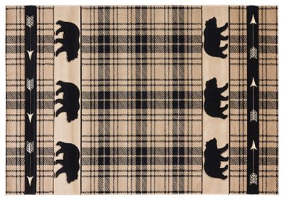 Cabin Bear Tan Plaid Hearth Rug