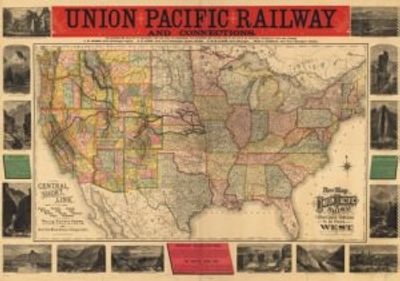 US Union Pacific Railway 1883 Antique Map Replica