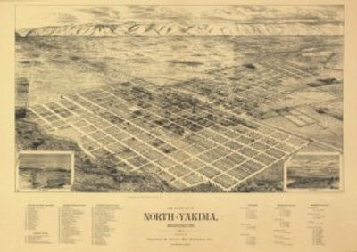 Yakima Historic Antique Birdseye View Map late 1800s