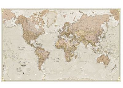 Antique Style World Wall Map Updated Huge Paper or Laminated