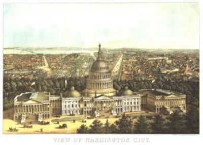 Washington DC Historic Antique Wall Map 1870s featuring the White House