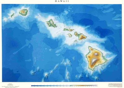 Hawaii State Wall Map with Shaded Terrain Relief by Raven Maps